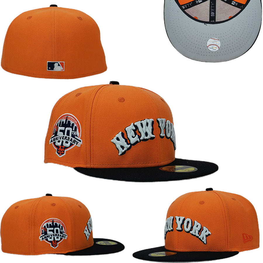 New York Mets 50th Anniversary Orange and Black Fitted Cap — view 1