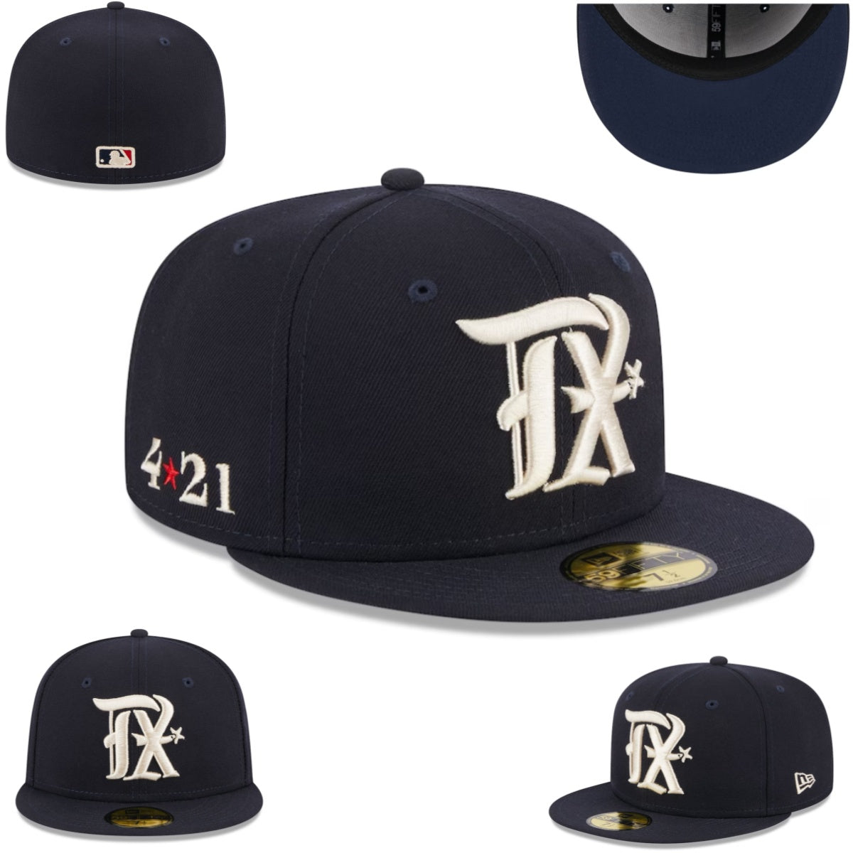 Texas 4:21 Navy Fitted Cap with Bold “TX” Embroidery and Side Tribute Detailing — view 1