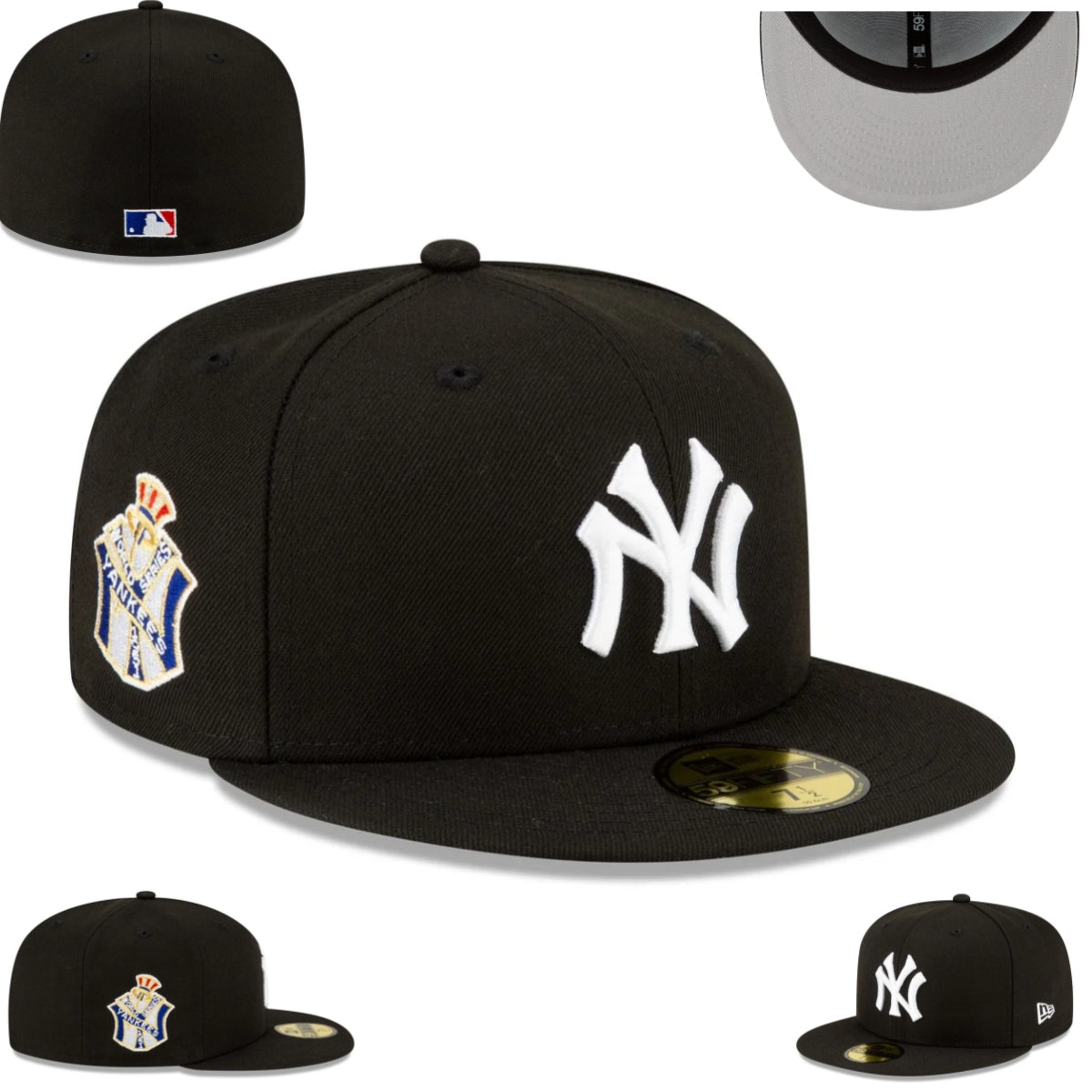 New York Yankees Black Fitted Hat with Side Crest Embroidery — view 1
