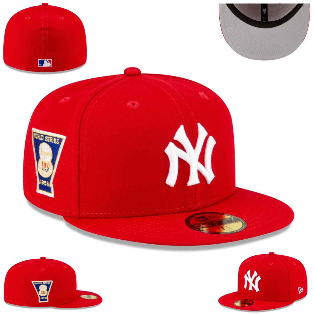 New York Yankees Red Fitted Hat with 1952 World Series Side Patch — view 1