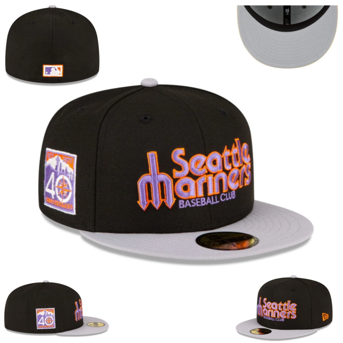 Seattle Mariners Black and Gray Fitted Hat with 40th Anniversary Side Patch — view 1