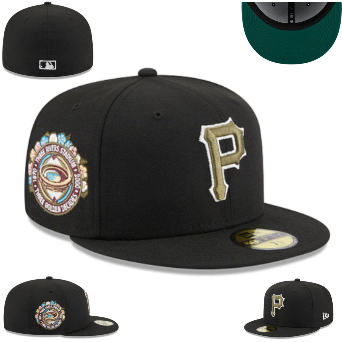 Pittsburgh Pirates Black Fitted Hat with Three Rivers Stadium 2000 Side Patch — view 1