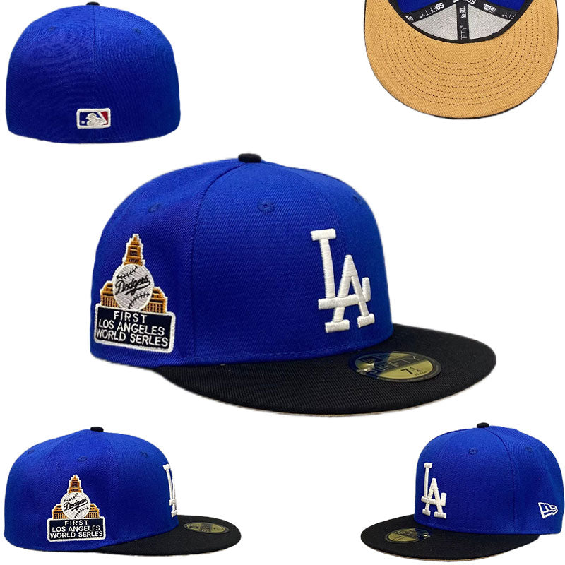 Los Angeles Dodgers First World Series Blue and Black Fitted Hat — view 1