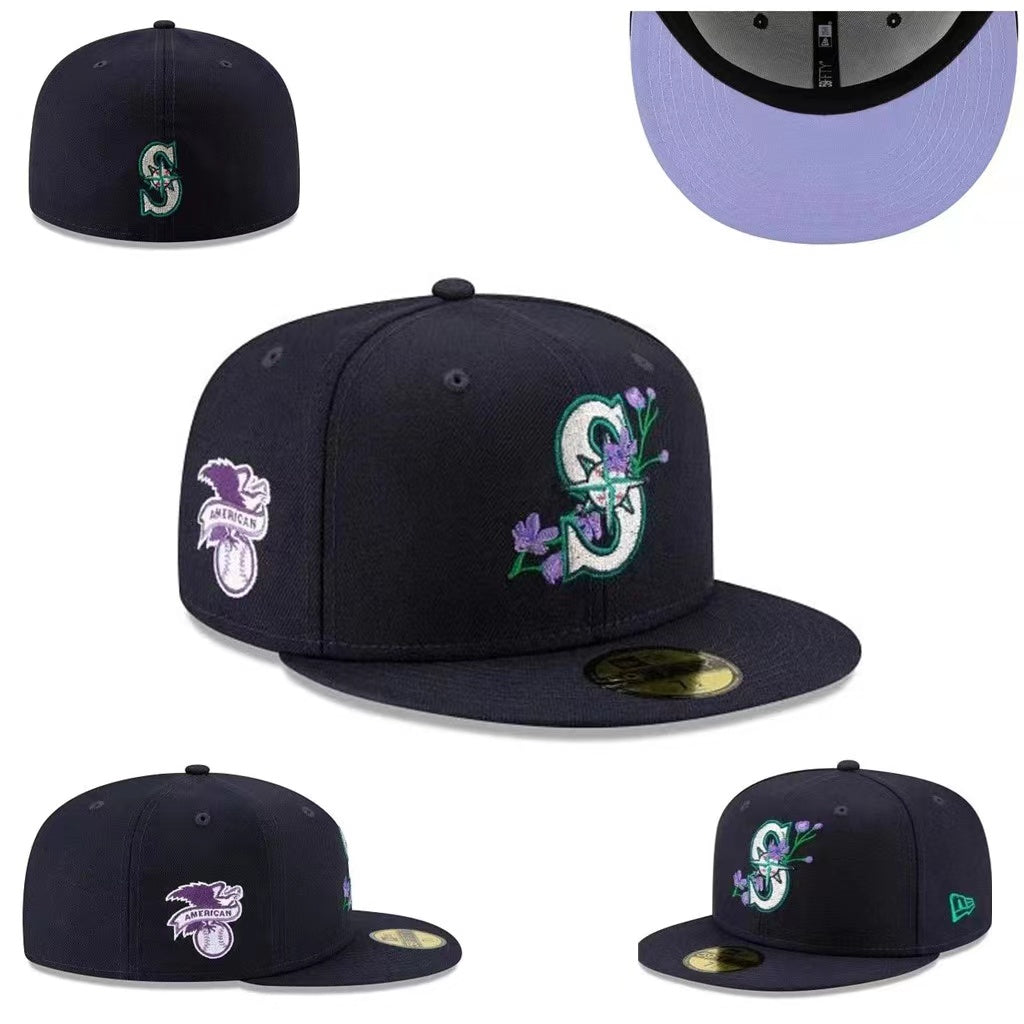 Navy Seattle Mariners Hat with Floral Design and Side Patch — view 1