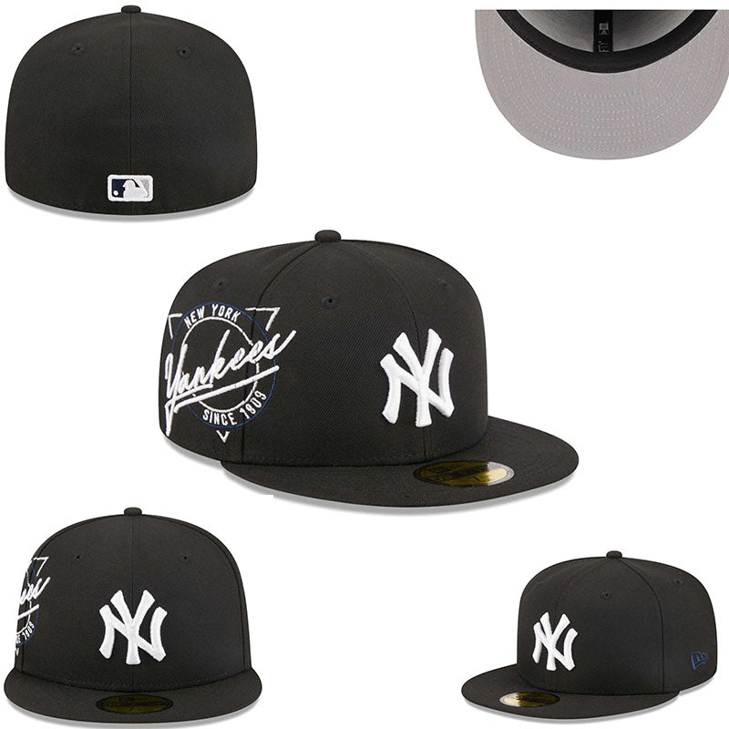New York Yankees Black Retro Logo Fitted Hat — view 1