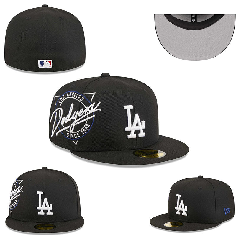 Los Angeles Dodgers Black Retro Logo Fitted Hat — view 1