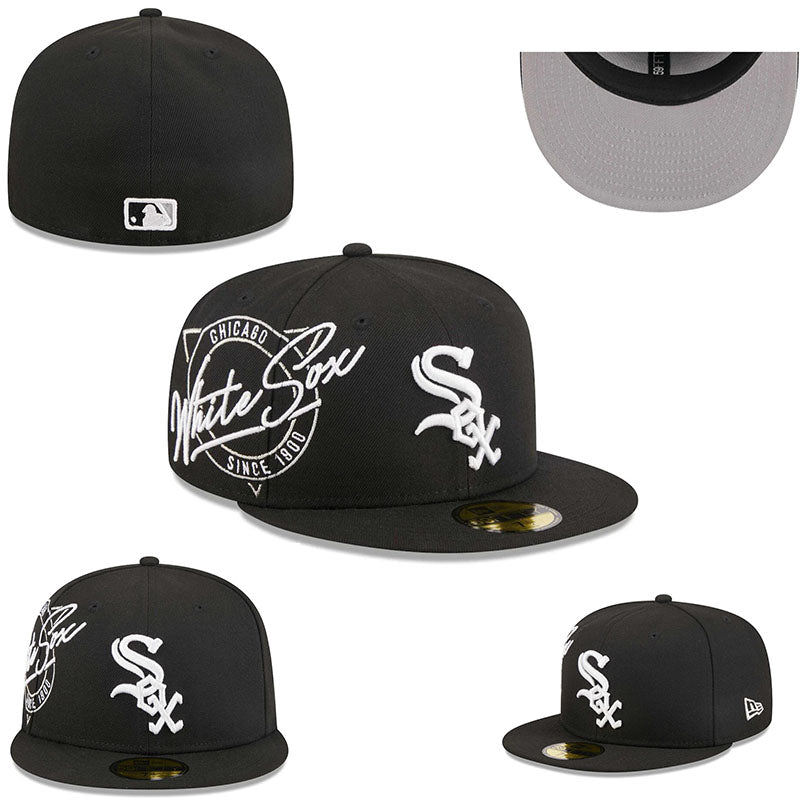 Chicago White Sox Black Retro Logo Fitted Hat — view 1
