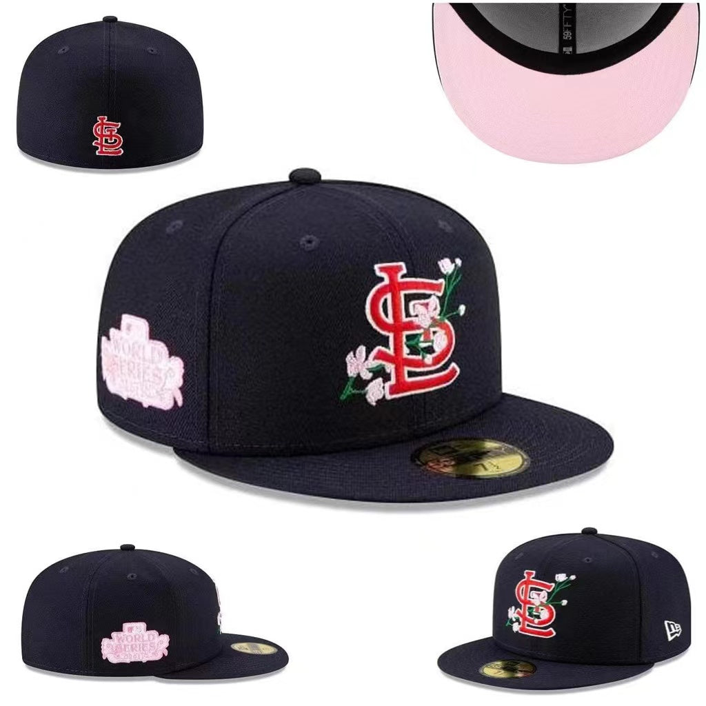 St. Louis Cardinals Navy Pink World Series Floral Fitted Hat — view 1