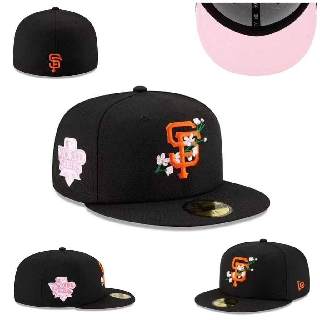 San Francisco Giants Floral-Embroidered World Series Hat with Pink Undervisor – Black — view 1