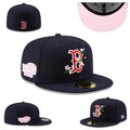 Boston Red Sox Floral-Embroidered World Series Hat with Pink Undervisor – Navy Blue — view 1