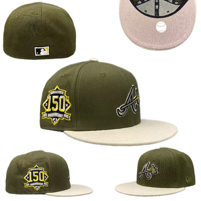 Atlanta Braves 150th Anniversary Commemorative Hat with Beige Brim – Olive Green — view 1