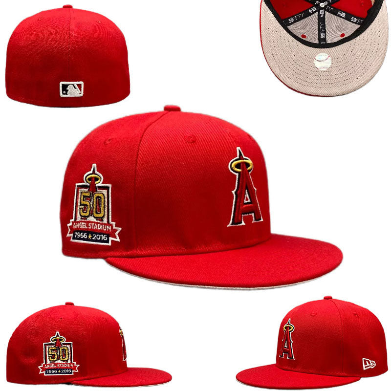 Los Angeles Angels 50th Anniversary Angel Stadium Hat with Beige Undervisor – Red — view 1