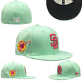 San Diego Padres Mint Green Hat with Pink Logo and Black Undervisor — view 1