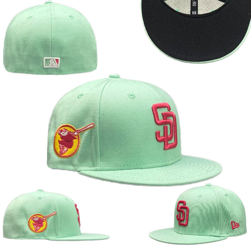 San Diego Padres Mint Green Hat with Pink Logo and Black Undervisor — view 1