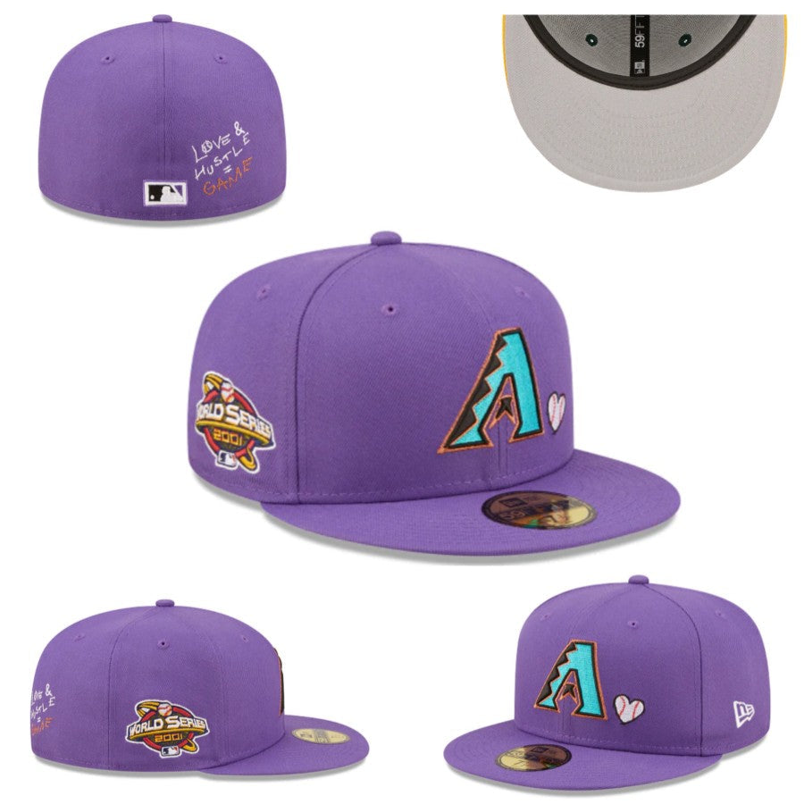 Arizona Diamondbacks 2001 World Series Fitted Hat with “Love & Hustle Game” Embroidery – Purple — view 1