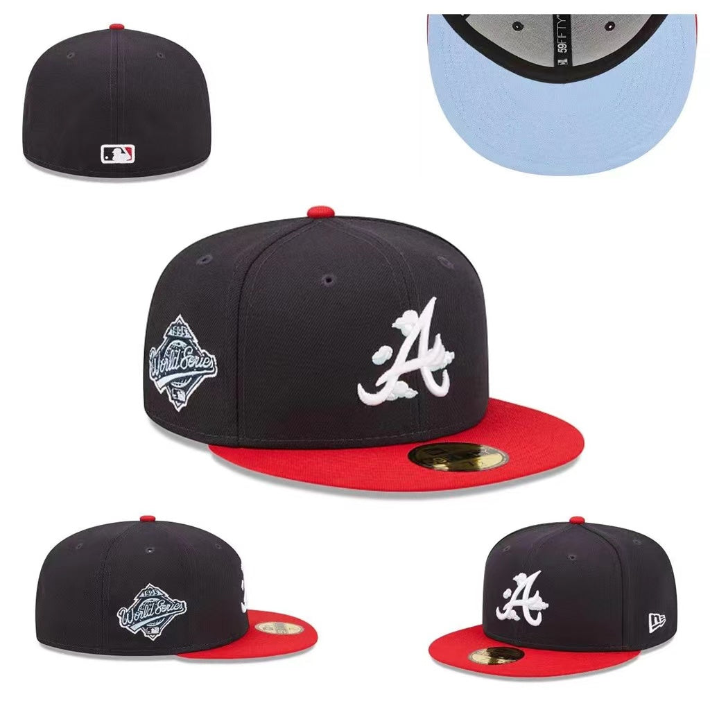 Atlanta Braves World Series Fitted Hat with Red Brim and Light Blue Underbrim – Black — view 1