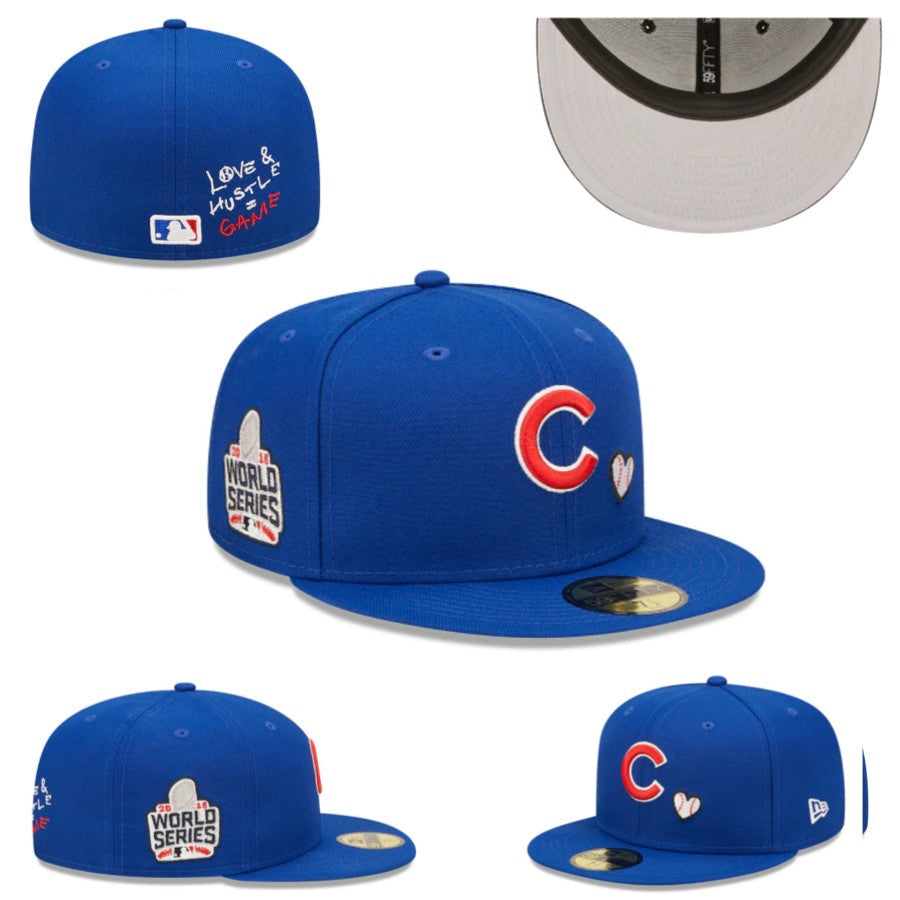 Chicago Cubs 2016 World Series Fitted Hat with “Love & Hustle Game” Embroidery – Royal Blue — view 1