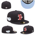 Boston Red Sox World Series Fitted Hat with Light Blue Underbrim and Cloud Detailing – Black — view 1