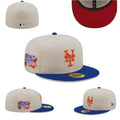 New York Mets 1986 World Series Fitted Hat with Blue Brim and Red Underbrim – Off-White — view 1