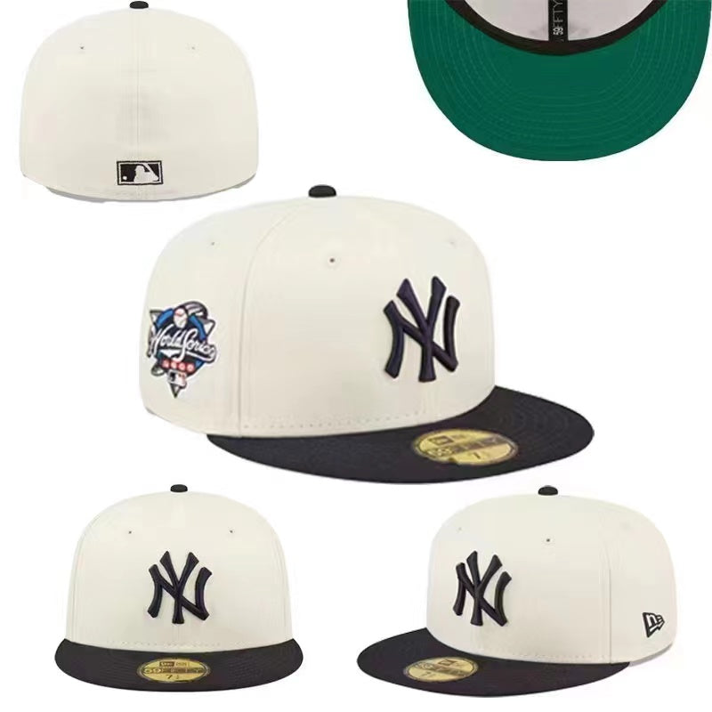 New York Yankees World Series Fitted Hat with Green Underbrim – White and Black — view 1