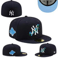 New York Yankees Navy Blue Floral Embroidered World Series Fitted Hat — view 1