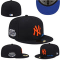 New York Yankees Black Flame Logo World Series Fitted Hat — view 1