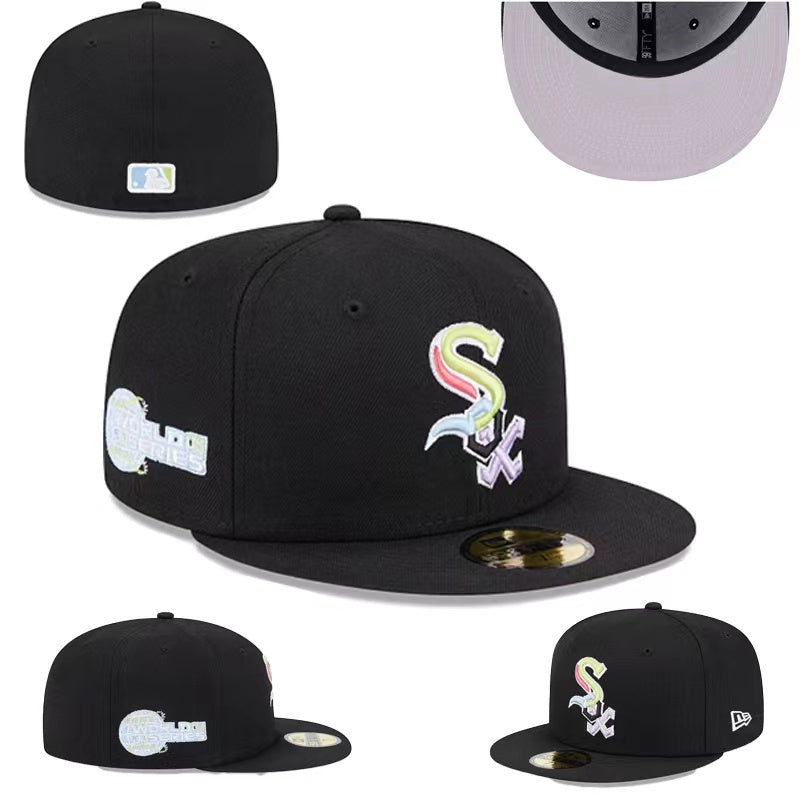 Los Angeles Dodgers Black Iridescent Logo World Series Fitted Hat — view 1