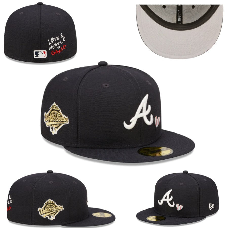 Atlanta Braves Love & Hustle 1995 World Series 59FIFTY Fitted Hat – Black with Heart Embroidery — view 1