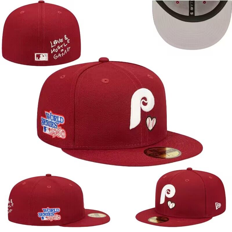 Philadelphia Phillies Love & Hustle 1980 World Series 59FIFTY Fitted Hat – Burgundy with Heart Embroidery — view 1