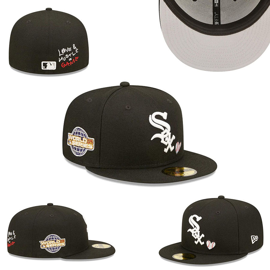 Chicago White Sox Love & Hustle 2005 World Series 59FIFTY Fitted Hat – Black with Heart Embroidery — view 1