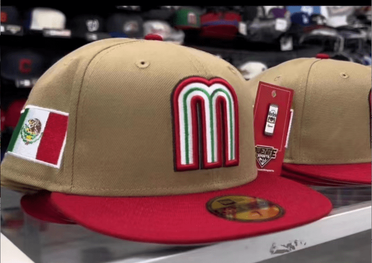Mexico World Baseball Classic 59FIFTY Fitted Hat – Tan and Red with Flag Patch — view 1