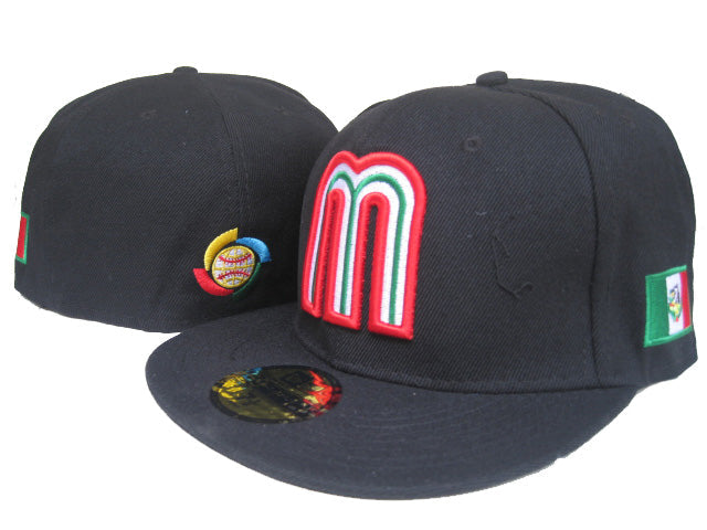 Mexico Logo Flat Brim Cap with Side Flags and Embroidered Details – Black — view 1