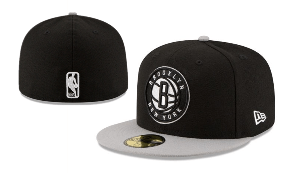 Brooklyn Nets NBA Snapback Cap with Embroidered Logo and Gray Brim – Black — view 1