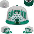 Boston Celtics NBA Snapback Cap with Embroidered Arch Text and Shamrock – Gray and Green — view 1