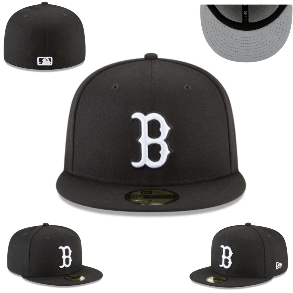 Boston Red Sox Black and White Minimalist Fitted Cap — view 1