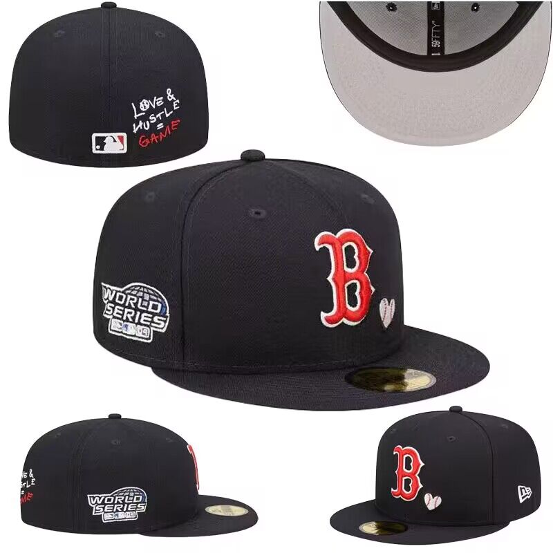 Boston Red Sox Black Fitted Cap with Heart Accent and World Series Patch — view 1