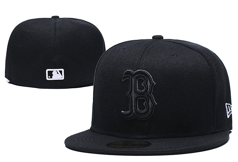 Boston Red Sox All-Black Fitted Hat with Monochrome Logo — view 1
