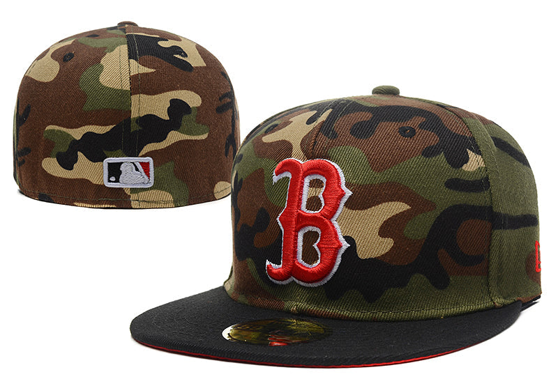 Boston Red Sox Camo Fitted Hat with Black Brim and Red Logo — view 1