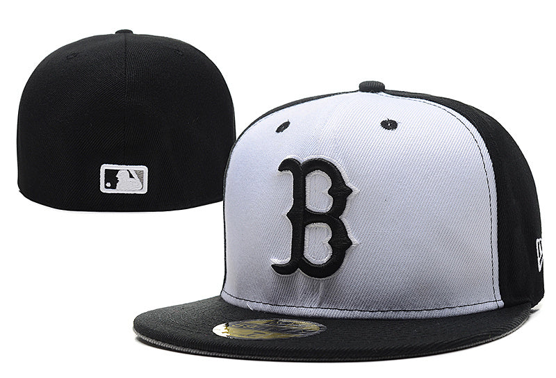 Boston Red Sox Black and White Fitted Hat with Contrasting Brim — view 1