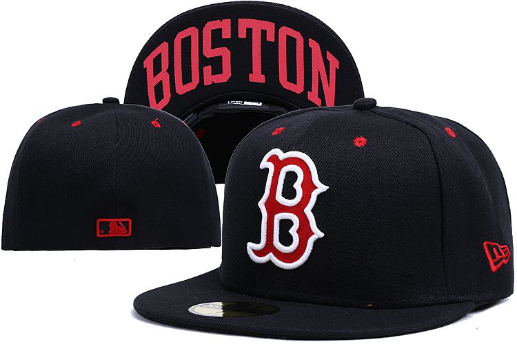 Boston Red Sox Black Fitted Hat with Red Undervisor and Bold Boston Lettering — view 1
