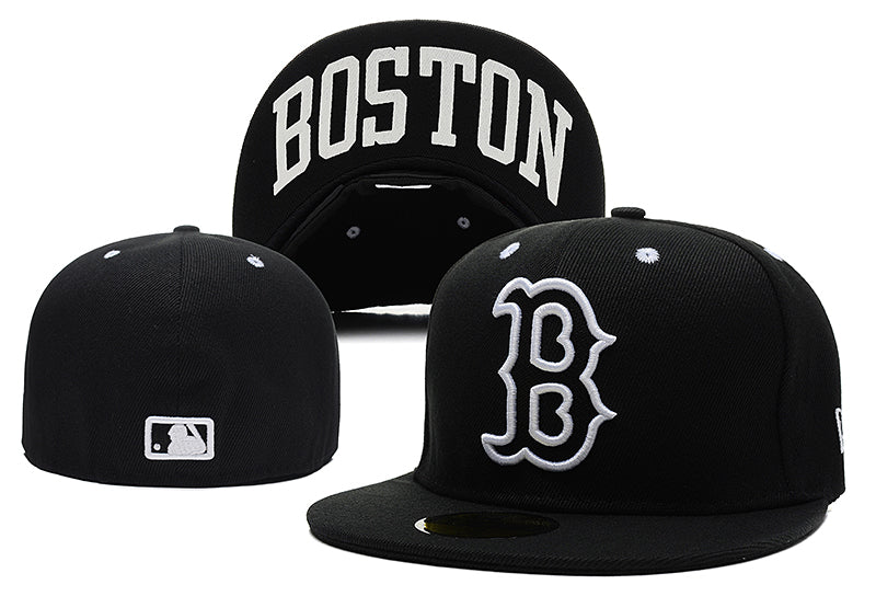 Boston Red Sox Black Fitted Hat with White “B” Logo and Undervisor Boston Lettering — view 1