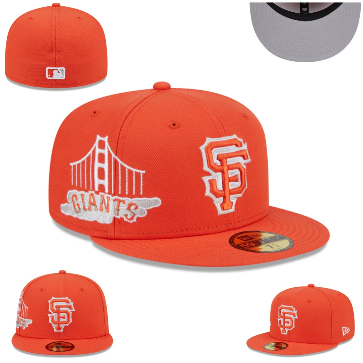 San Francisco Giants Orange Fitted Hat with Golden Gate Bridge Embroidery — view 1