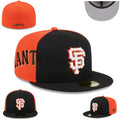 San Francisco Giants Black and Orange Split-Panel Fitted Hat with Team Wordmark — view 1