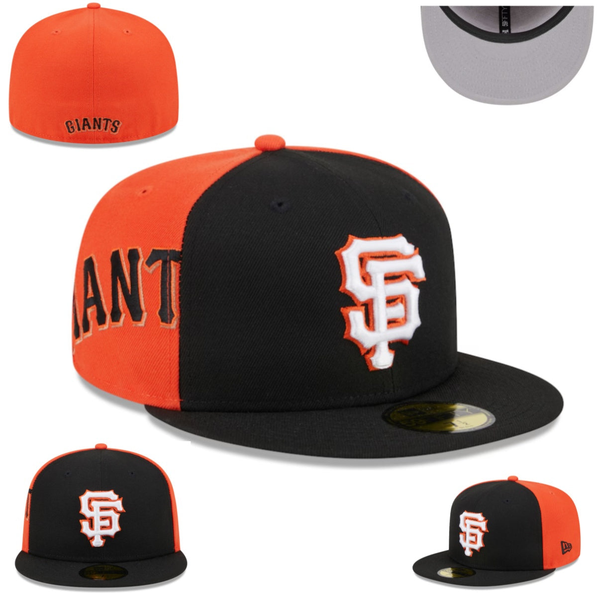San Francisco Giants Black and Orange Split-Panel Fitted Hat with Team Wordmark — view 1