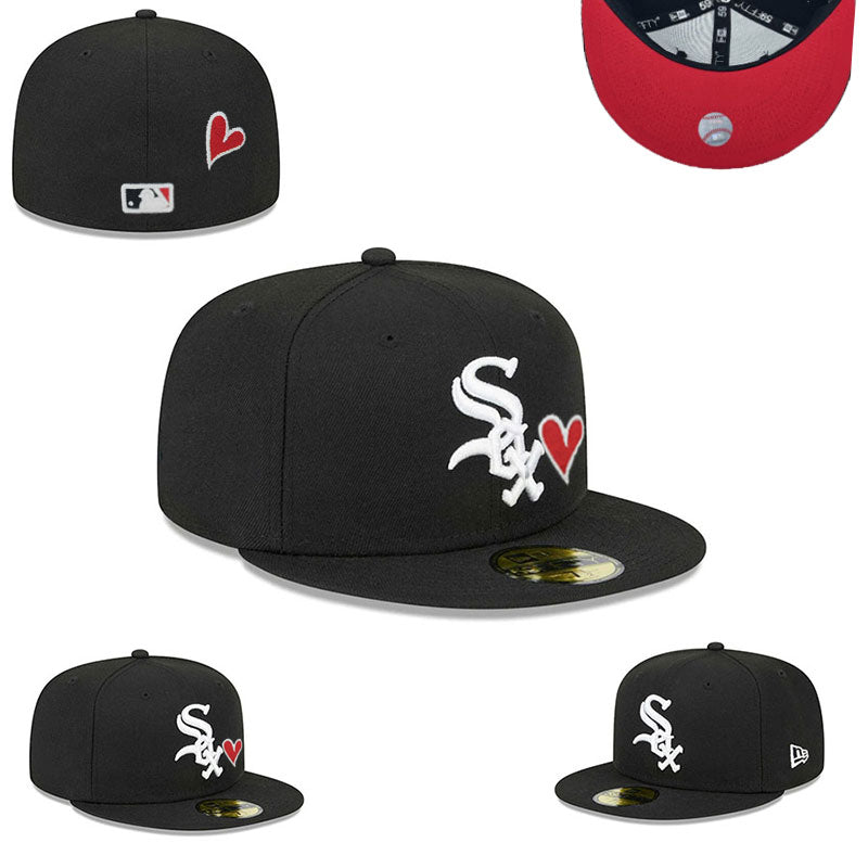 Chicago White Sox Fitted Hat with Red Heart Embroidery and Red Underbill — view 1