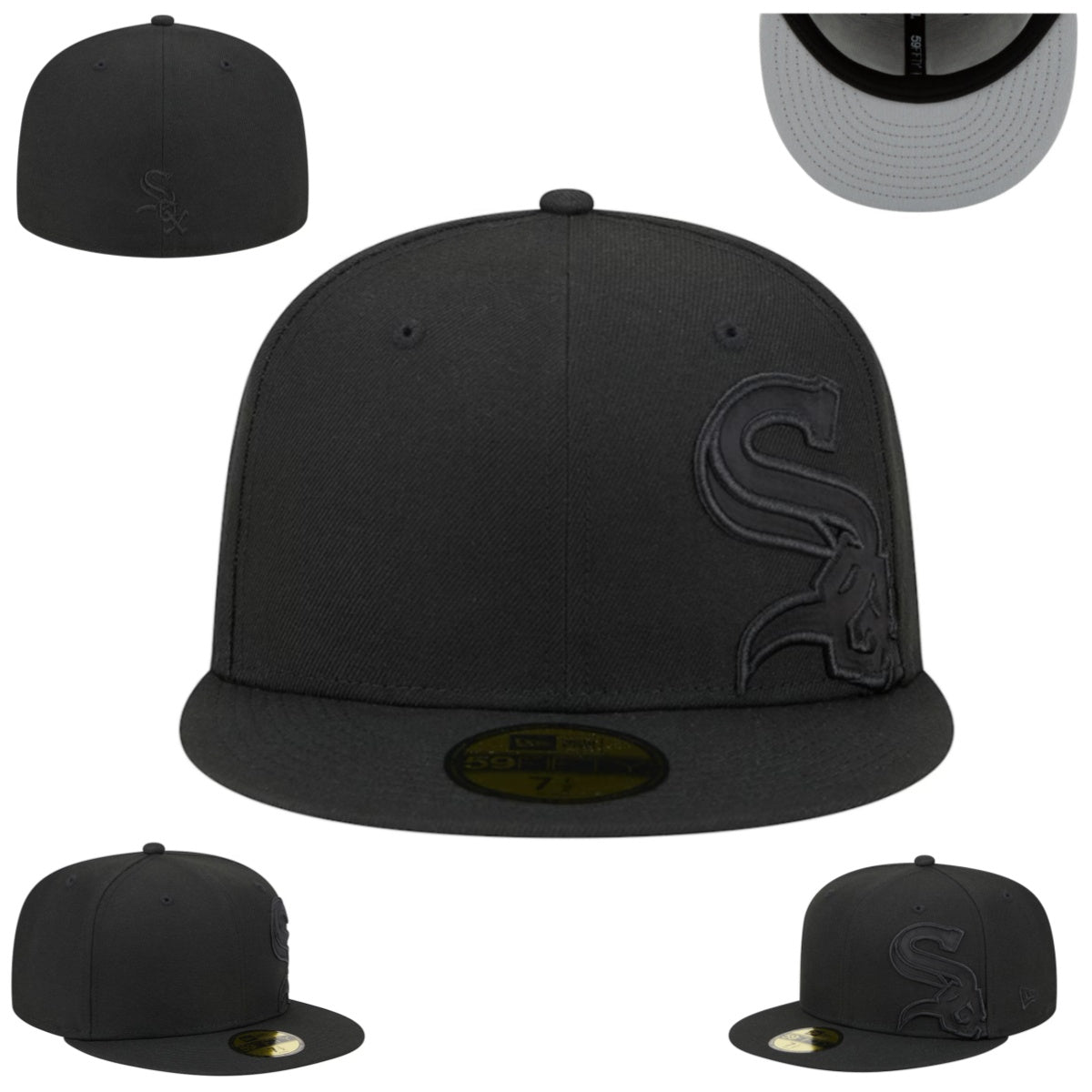 Chicago White Sox Fitted Hat with Tonal Black Embroidery and Minimalist Design — view 1