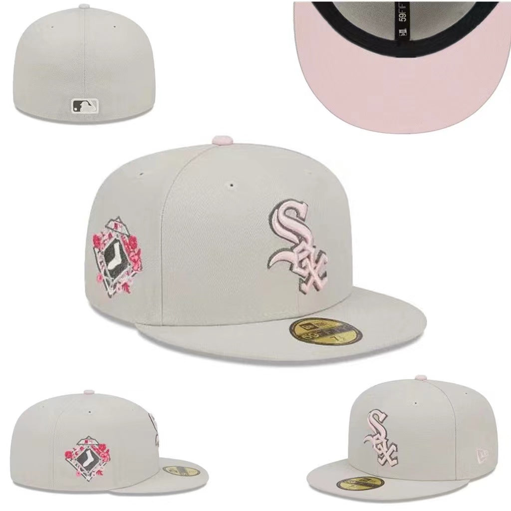 Chicago White Sox 59Fifty Pink Floral Embroidered Fitted Hat – Light Gray and Pink — view 1