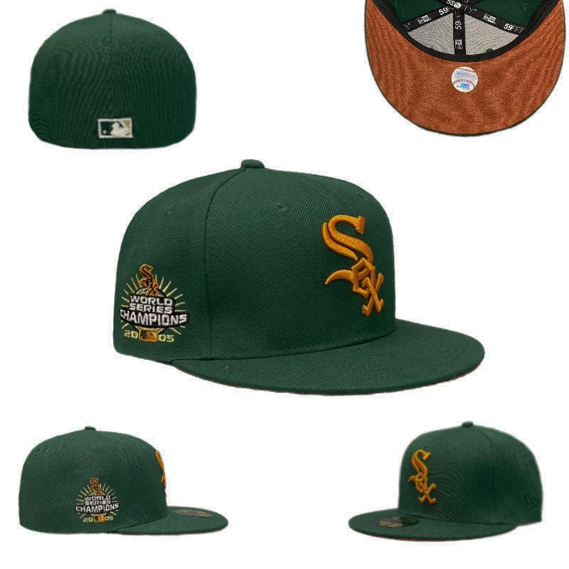 Chicago White Sox World Series Champions Green Fitted Hat with Gold Embroidery and Side Patch — view 1