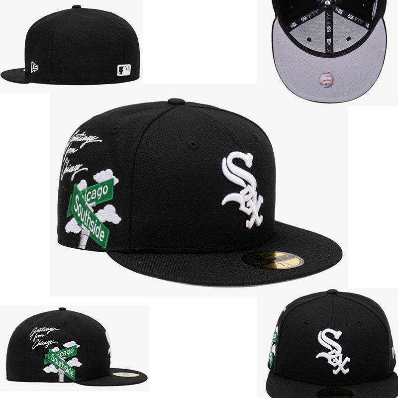Chicago White Sox “Greetings from Chicago Southside” Black Fitted Hat with Embroidered Side Patch — view 1