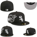 Chicago White Sox Fitted MLB Hat with Embroidered Logo and Script Design – Black — view 1